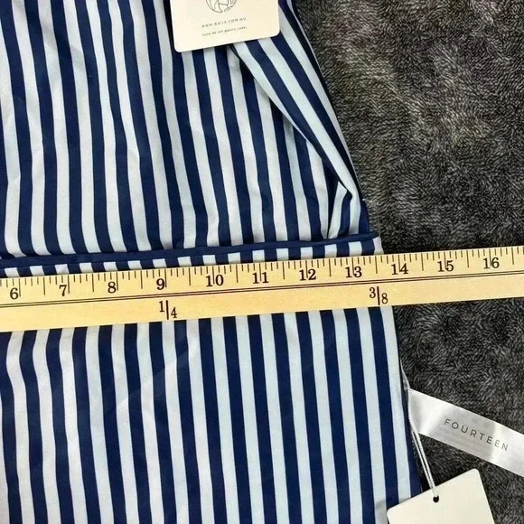 Striped One-Shoulder Navy & White Women's Swimsuit - Picture 7 of 13